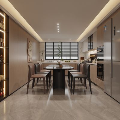 意式极简现代，客厅餐厅，茶室，厨房，沙发，餐桌 ，电视柜 ，酒柜，装饰画