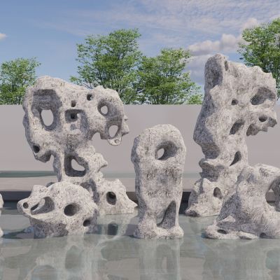 中式自然石景石太湖石置石自然石庭院石3D模型