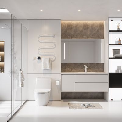 现代卫生间 浴室柜 洗脸盆 镜柜 马桶