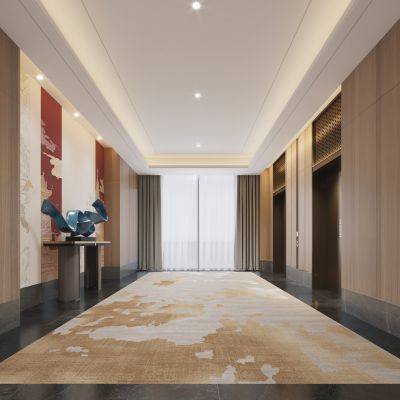 新中式酒店电梯厅 端景柜