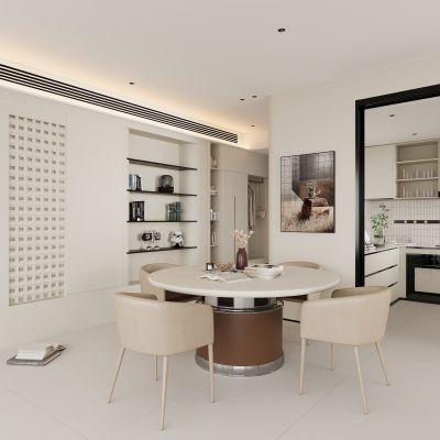 现代餐厅 餐边柜 圆形餐桌椅 酒柜  餐桌