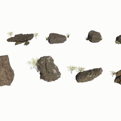 中式假山石头景石置石自然石岩石3D模型