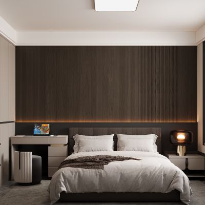 现代家居卧室 双人床 主卧 床头柜 饰品摆件