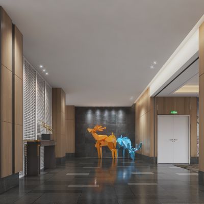 新中式酒店大厅过道 