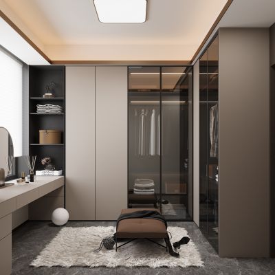 现代衣帽间 L型衣帽间 梳妆台
