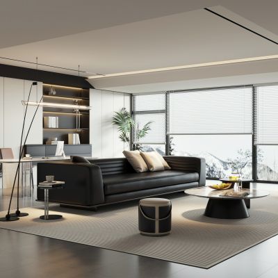 现代黑白客厅 客厅书房一体