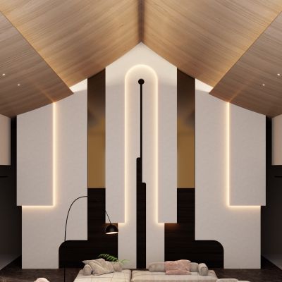 意式 中古风 轻奢风 斜顶 跃层 别墅 沙发墙