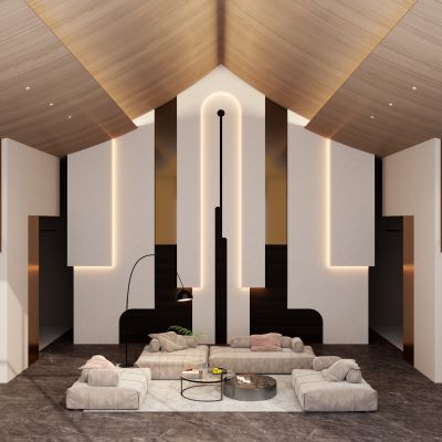 意式 中古风 轻奢风 斜顶 跃层 别墅 沙发墙