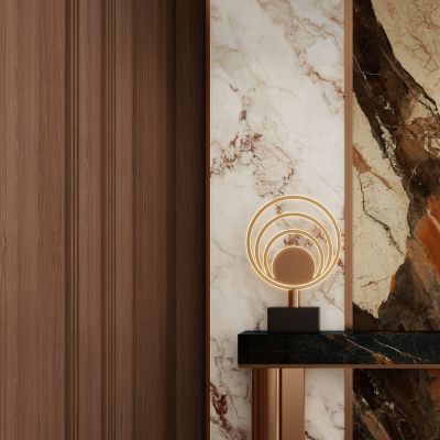 意式 轻奢 中古风 岩板造型 无主灯 入户隔断 玄关