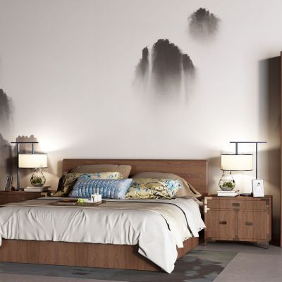 中式红木床 实木床 博古架