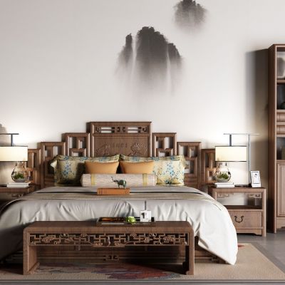 中式红木床 博古架 实木床