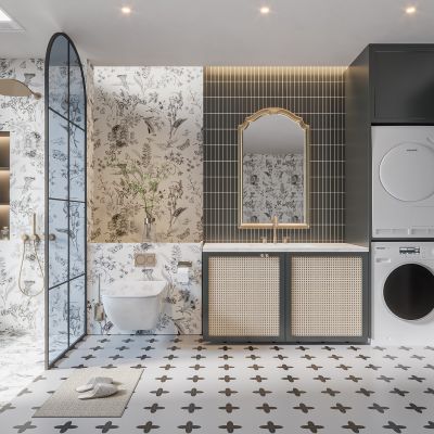 法式卫生间 浴室柜 洗脸盆 镜柜 马桶