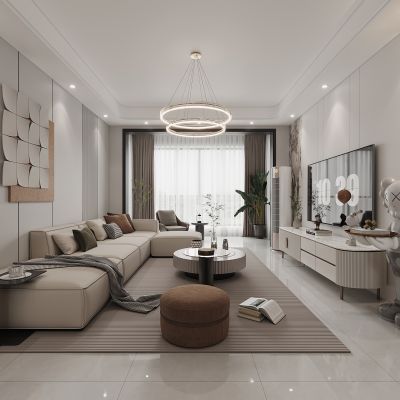 现代，简约，极简，客厅餐厅，沙发，餐桌 ，电视柜 ，酒柜，装饰画