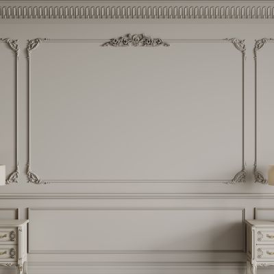 法式背景墙 护墙板雕花线条 床头背景墙