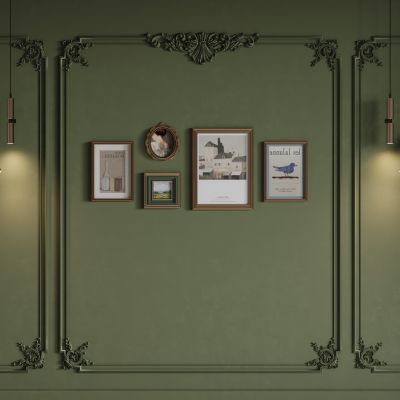 法式背景墙 护墙板雕花线条 床头背景墙