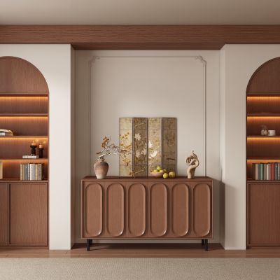 中古风侘寂客厅 餐厅 茶室背景墙