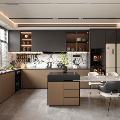 意式开放式厨房橱柜 中岛台