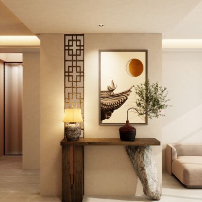 轻中式 奶油 中古风 镂空 入户隔断 玄关