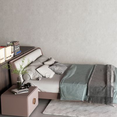 现代真皮床 床头柜 脚踏