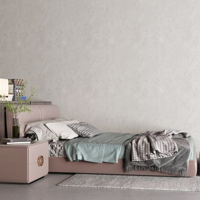 现代真皮床 床头柜 脚踏