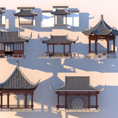 中式亭子 亭台楼阁 园林建筑景观 水榭 景观台