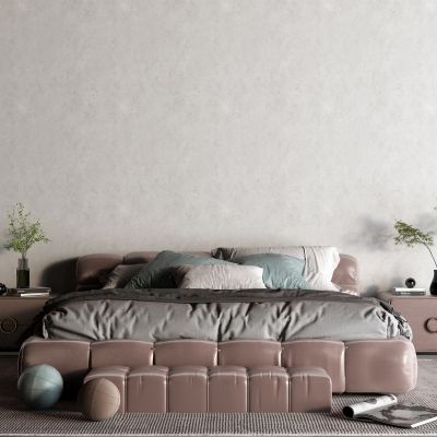 现代真皮床 皮质床 床头柜 脚踏 软包