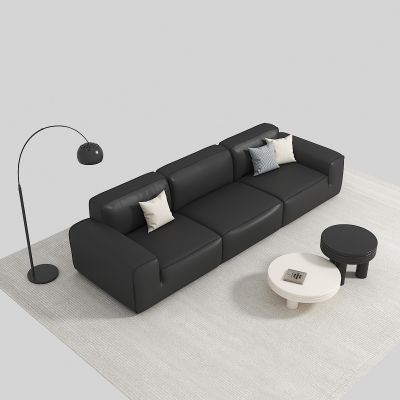 现代 三人皮沙发 大黑牛沙发