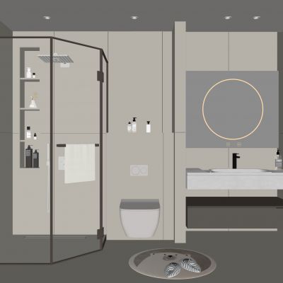 现代卫生间 浴室柜 洗脸盆 镜柜 马桶