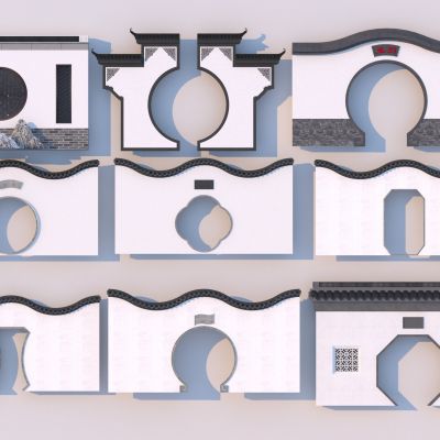 新中式庭院园林围墙 月洞门门头景墙_庭院花园夹道围墙