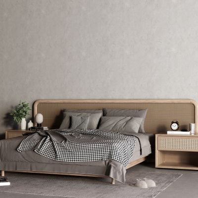 侘寂藤编床 床头柜