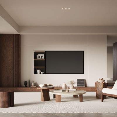 现代中古风客厅  电视背景墙