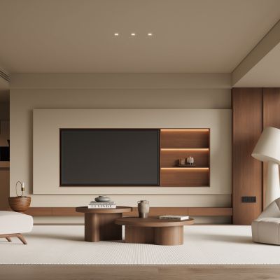 现代中古风客厅  电视背景墙