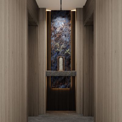 意式 轻奢风 中古风 黑金 走廊 端景 玄关