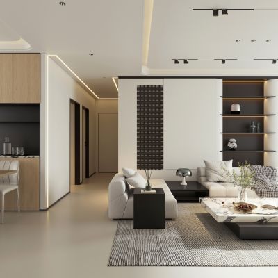 现代简约客餐厅厨房 横厅