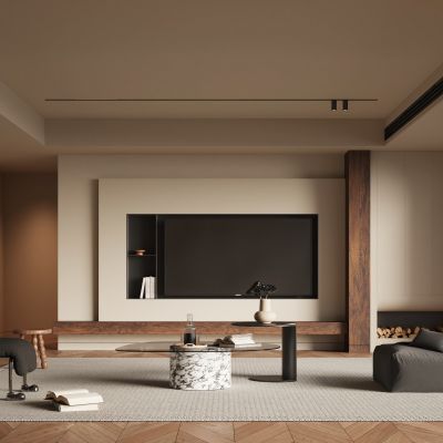 现代中古风客厅  电视背景墙