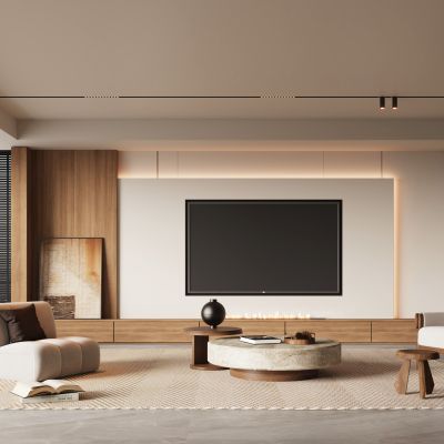 现代中古风客厅  电视背景墙