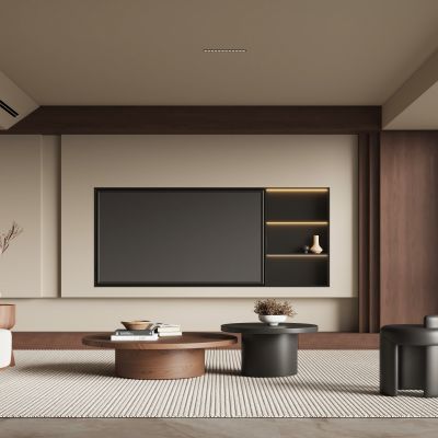 现代中古风客厅  电视背景墙