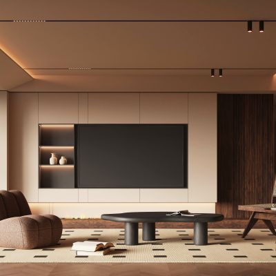 现代中古风客厅  电视背景墙