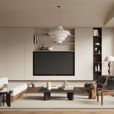 现代中古风客厅  电视背景墙