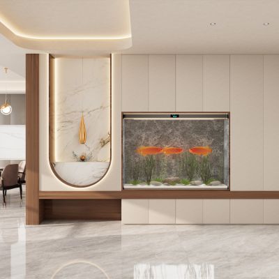 奶油 中古风 轻奢风 小洞天 入户隔断 鱼缸 玄关