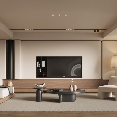 现代中古风客厅  电视背景墙