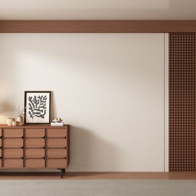 中古风侘寂客厅 餐厅 茶室背景墙