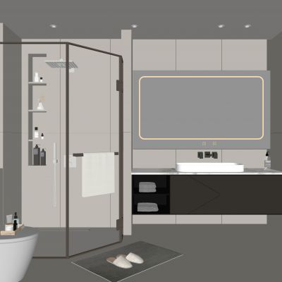 现代卫生间 浴室柜 洗脸盆 镜柜 马桶