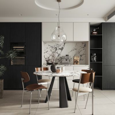现代黑白简约餐厅 餐桌椅