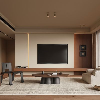 现代中古风客厅  电视背景墙