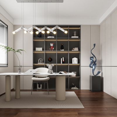 现代书房 书桌 书柜