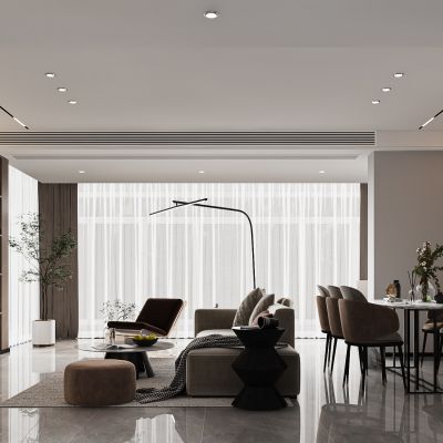 现代客餐厅 沙发茶几组合 电视背景