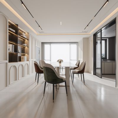 现代家居餐厅 餐桌椅组合 酒柜组合 饰品