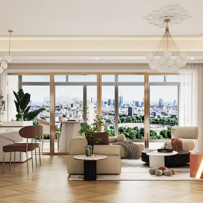 法式客餐厅 沙发茶几组合 岛台 入户玄关