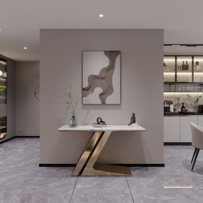 现代别墅客餐厅玄关2016版